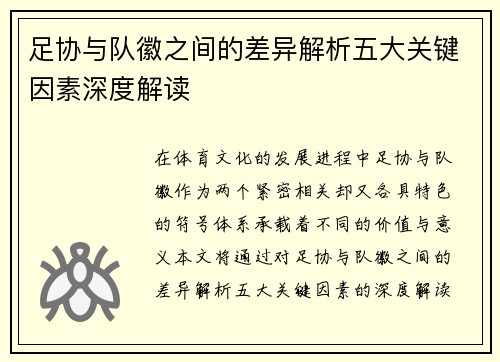 足协与队徽之间的差异解析五大关键因素深度解读